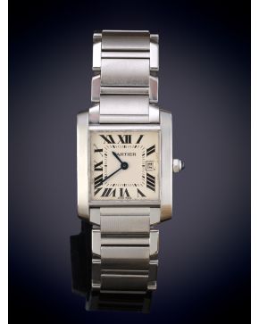920-CARTIER TANK FRANCAISE. Reloj de pulsera para señora, caja y brazalete en acero. Movimiento suizo de cuarzo. Esfera