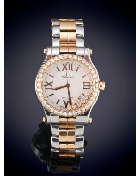 934-CHOPARD" RELOJ HAPPY SPORT CON SIETE DIAMANTES, DE PULSERA EN ACERO Y ORO ROSA DE 18K. MOVIMIENTO AUTOMÁTICO. Diáme