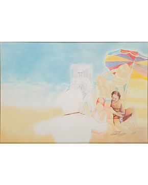 2007-RAFAEL BARTOLOZZI (Pamplona 1943-Vespella, Tarragona 2009) Día de playa. 1976 Acuarela. cera y lápiz sobre p