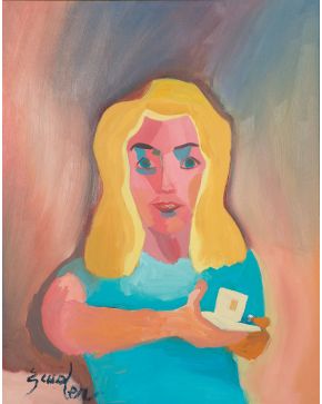 2003-JOAQUÍN ESCUDER (Alcañiz 1961) Niña Óleo sobre lienzo Firmado Medidas: 92,5 x 73 cm. 