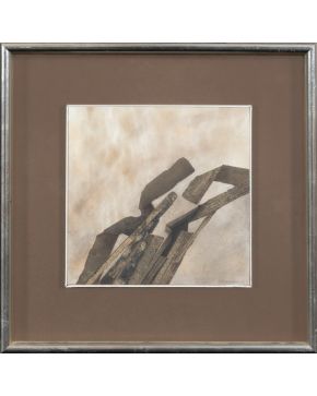 39-FRANCISCO FARRERAS (Barcelona 1927-Madrid 2021) Sin título. 1980 Pintura y collage sobre papel adherido a tabl