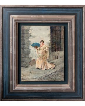 509-P. MUÑOZ, SS. XIX-XX "Andaluza" Óleo sobre tabla. Medidas: 23,5 x 18 cm. Firmado.