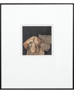 7-FRANCISCO FARRERAS (Barcelona 1927-Madrid 2021) Sin titulo. 1988 Pintura y collage sobre tabla Firmado y fec