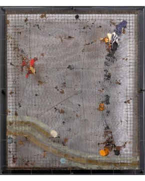 43-ENRIQUE BRINCKMANN (Málaga 1938) Sin título Óleo sobre malla metálica Medidas: 70 x 60 x 6 cm.