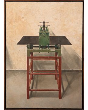 36-ALVARO TOLEDO (Madrid 1965) Composición con espacio al fondo. (El Tórculo). 1990 Óleo sobre tablex Firmado,