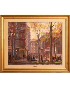 2025-GONZALO ROMÁN (Santa Eufemia del Arroyo, Valladolid 1932) Plaza Arriquibar"". 1978 Oleo sobre lienzo Firmado, fechado