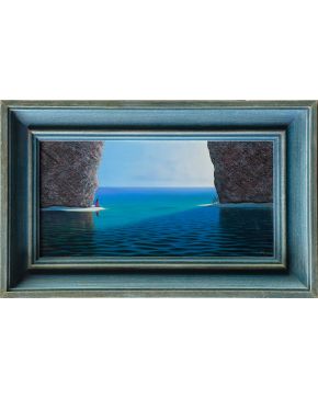 5-POZAS (La Hábana 1966) Breathe"". 2022 Óleo sobre madera Firmado También al dorso firmado, fechado y titulado ""Breath