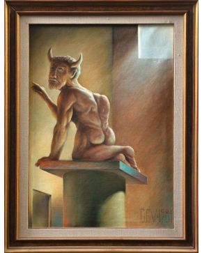 46-GUILLERMO PÉREZ VILLALTA (Tarifa 1948) Minotauro"". 1984 Óleo sobre lienzo Firmado y feechado 1984 También al dorso 