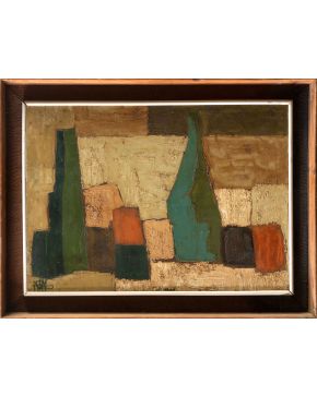 45-ELENA ASINS (Madrid 1940-Azpíroz, Navarra 2015) Sin título"" Óleo sobre tabla Firmado Medidas: 47,5 x 65,5 cm.""