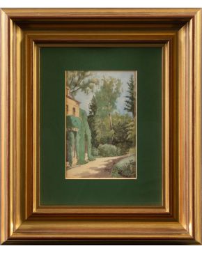 9-NICANOR PIÑOLE (Gijón, 1878-1978)  "Jardín de la casa del pintor"  Acuarela sobre papel