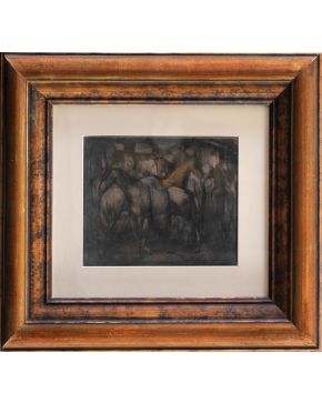 11 A-MAROLA (Gijón 1905-1986) Caballos Asturcones"" Acuarela sobre papel Firmado Medidas: 22 x 27 cm.""