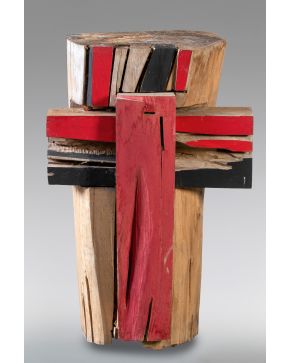 47-PABLO MAOJO (San Pedro de Ambás, Asturias 1961) Autovía"". 1999 Escultura en madera tallada y policromada Pieza única 