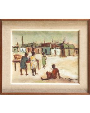 3-CARLO JEAN JACQUES (Port-au-Prince, Haití 1943-1990) Lugareños haitianos"". 1972 Óleo sobre lienzo Firmado y fechado 197