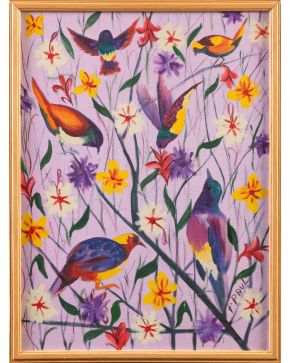 2-P. PAUL (Escuela EEUU, S. XX) Birds"" Óleo sobre lienzo Firmado Medidas: 76 x 55 cm.""