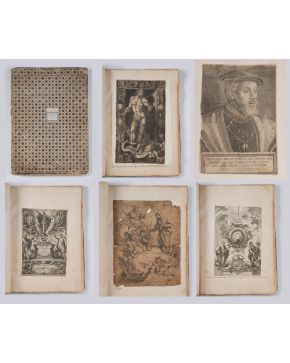 516-ÁLBUM DE ESTAMPAS, ff. S. XVIII-pp. S. XIX. Encuadernación de hacia 1780-1800. Dimensiones máximas: 450 x 320 mm. Pro