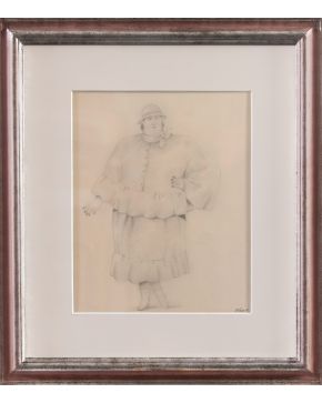 52-FERNANDO BOTERO (Medellín 1932-Mónaco 2023) Modelo de Lanvin"". 1981 Dibujo a lápiz sobre papel Firmado y fechado 1981 