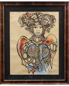 51-RENÉ PORTOCARRERO (La Habana 1912-1986) Flora"". 1982 Gouache sobre papel Firmado y fechado 1982 Medidas: 61,5 x 46,