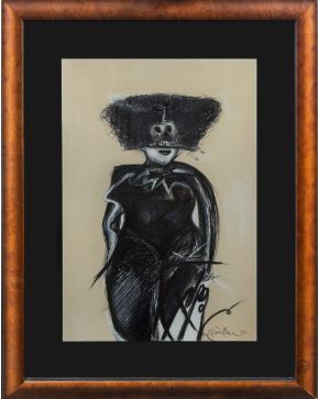 49-PEDRO ALCÁNTARA (Cali 1942) Personaje"". 1980 Tinta china, carboncillo y gouache sobre papel Firmado y fechado 1980 