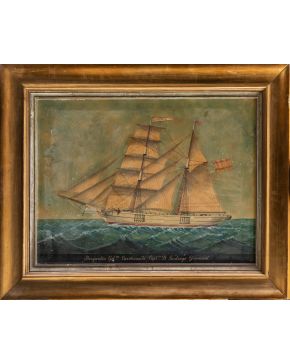 521-JOSÉ PINEDA GUERRA (Alicante, 1837-Barcelona, 1907) Goleta Carmencita Acuarela sobre papel. Medidas: 470 x 650 mm. 