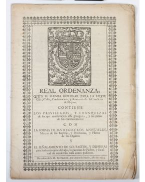 505-“Real Ordenanza que manda observar Su Majestad para la mejor Cría, Casta, Conservación y aumento de la Caballería del Reino” 