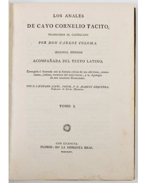 507-CAYO CORNELIO TACITO Anales"" Ed., Madrid, Imprenta Real, 1794. Traducidos por Carlos Coloma. Medidas: 25 x 19 cm.""